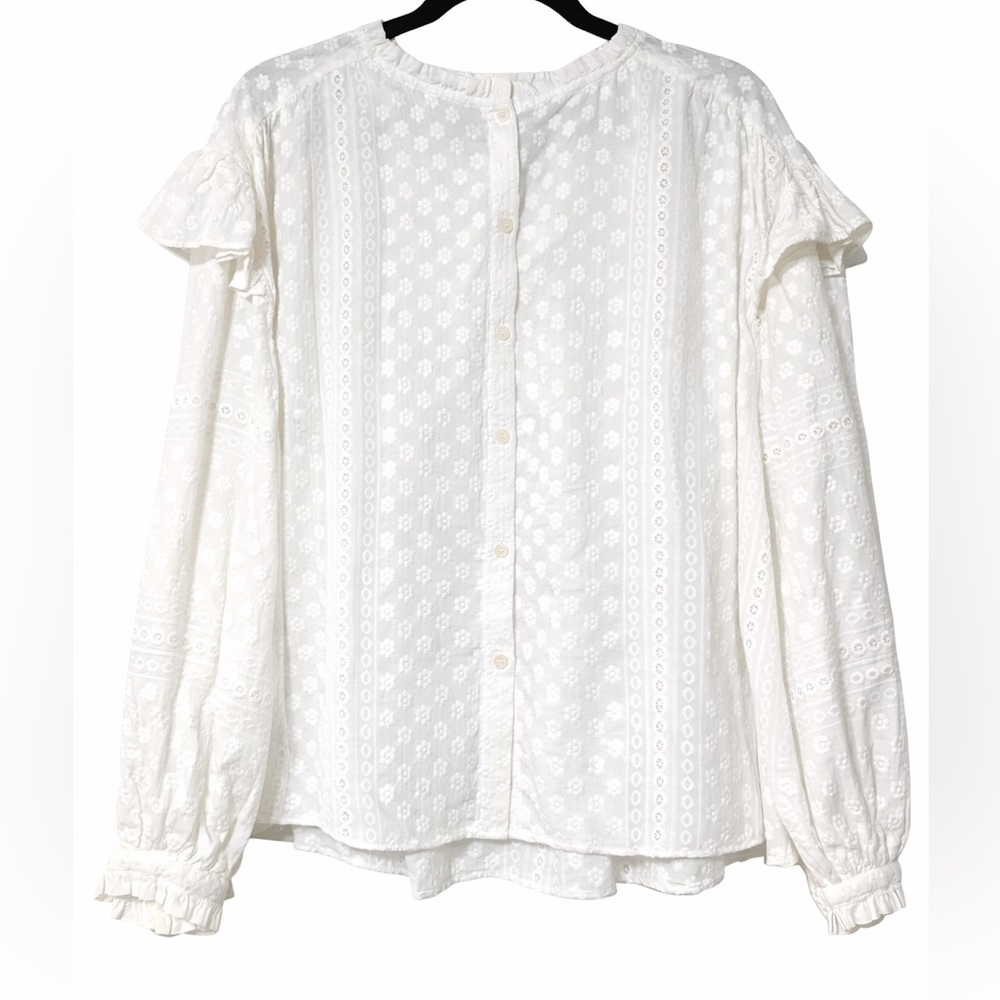 & Other Stories Ivory Blouse with Embossed Floral Pattern & Ruffled Details